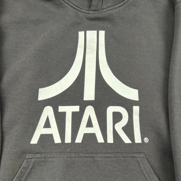 H&M LOGG Atari Hoodie Mens Medium Black Retro Gaming Graphic Pullover Sweatshirt - Picture 2 of 8
